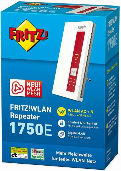 AVM FRITZ! WLAN Repeater Extender 1750E Dual-WLAN AC+N bis 1.300 MBit/s + LAN